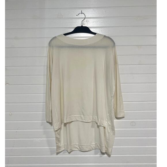 Matthildur Modern Basic Dolman Long Sleeve Cream Top Hi Lo Hem Stretch Lagenlook - Picture 1 of 6